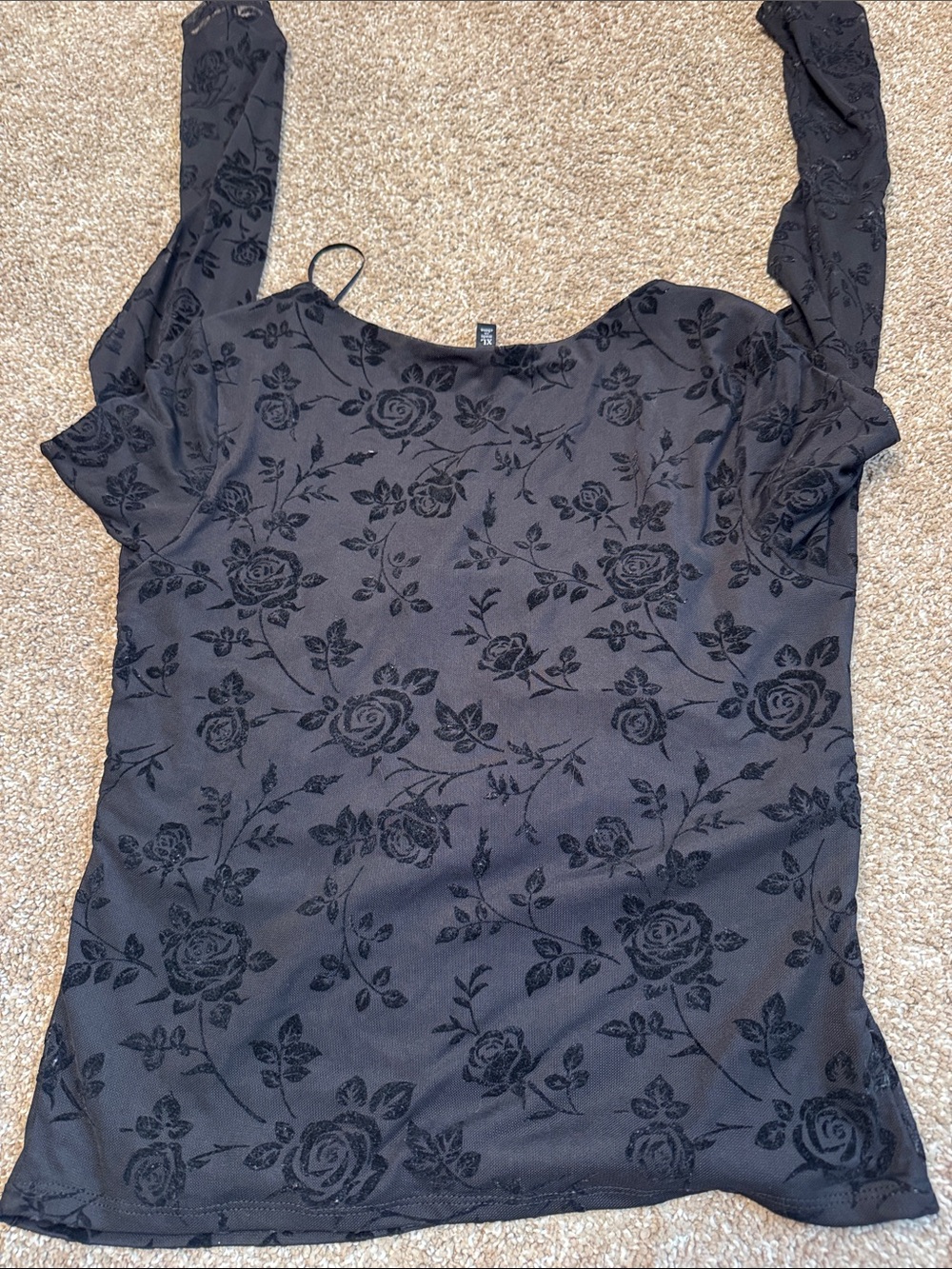 Mixed Threads Black Floral Scoop Neck Long-Sleeve Top Y2K style cropped SZ XL - Picture 8 of 8